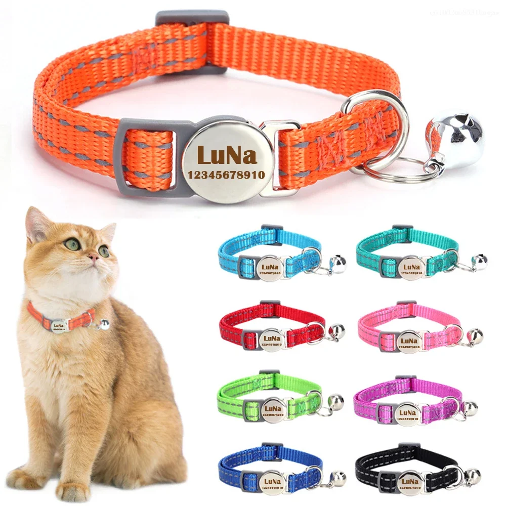 Personalized Cat Collar Pet ID Tag Name Custom Free Engraved ID Nameplate Kitten Puppy Anti-lost Nametag Safety Buckle Necklace