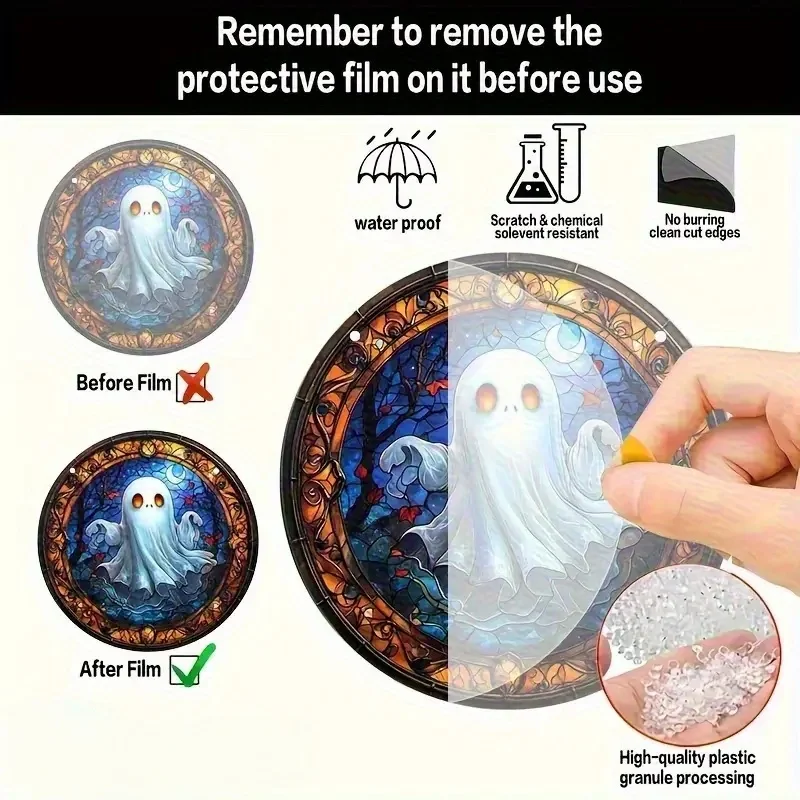 2D Halloween Ghost Sun Catcher - Circular Acrylic Sign, Suitable for Window, porch, garden, office, bar, caf é decoration, Gift