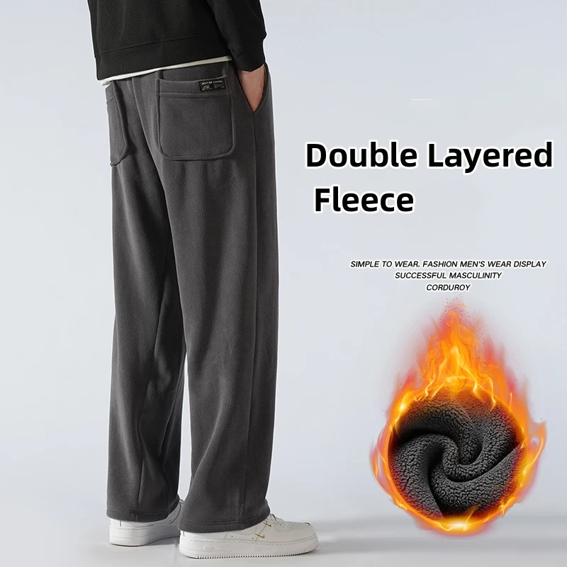 New Winter Thick Fleece Warm Sweatpants Men Thickened Wide-Leg Straight Loose Track Pants Male Casual Thermal Velvet Trousers