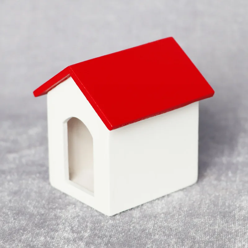 2 قطعة 1:12 دمية مصغرة - منزل أبيض سقف أحمر، ديكور بيت الجرو DIY