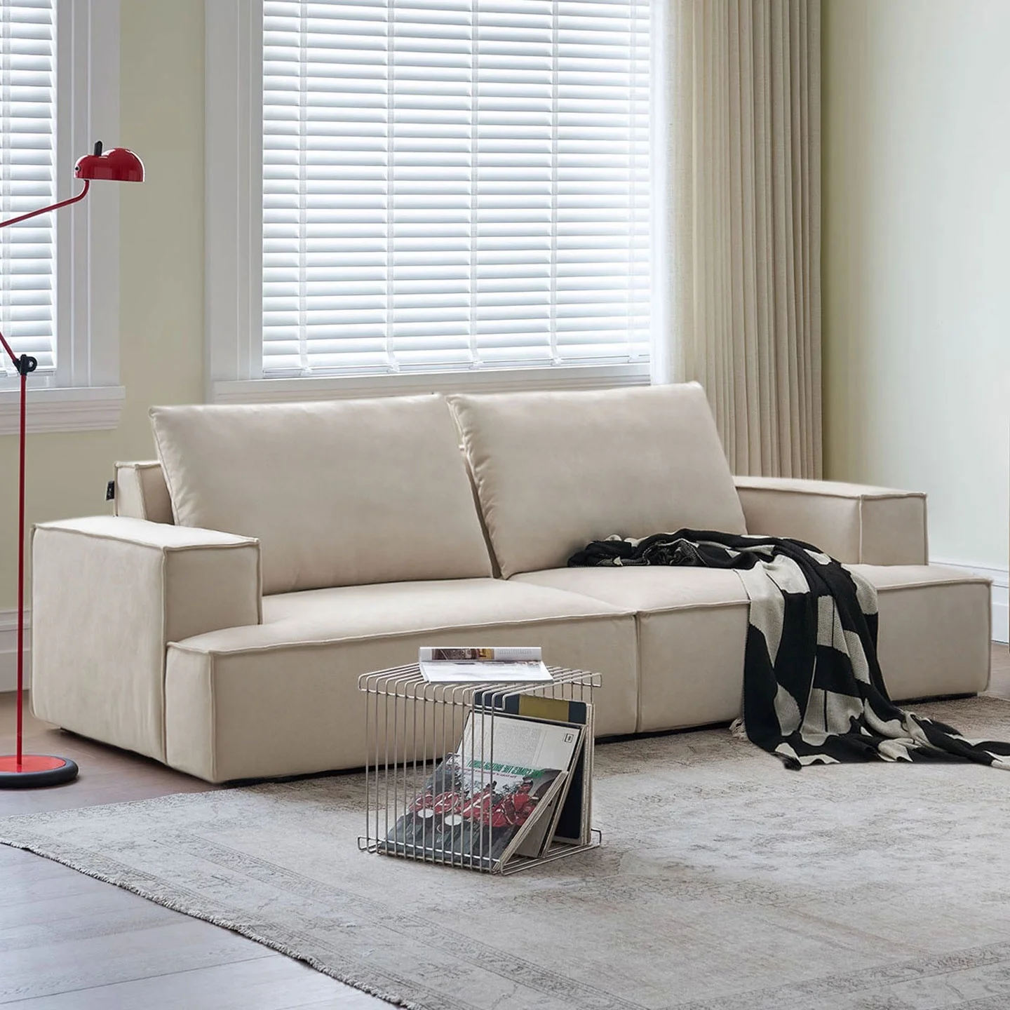 # Nordic Modern Velvet Fabric Tofu Living Room Set Sofa 3-seater Modular I-Shape Deep Throne Apartment Small-sized Sofa