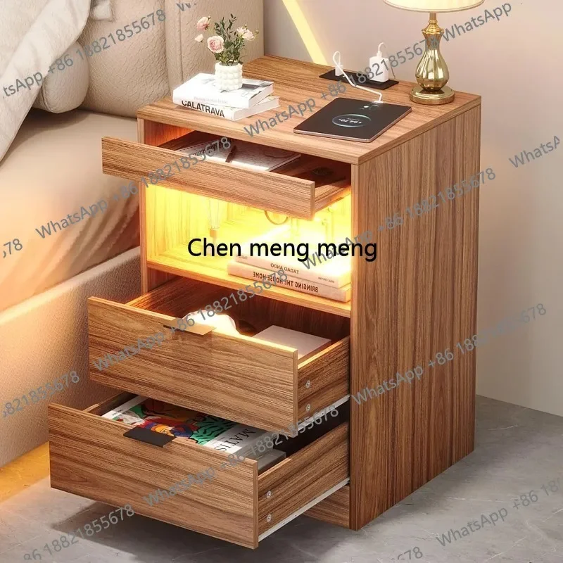 D5556  Night Stand Bedside Table LED Charging Station Modern Night Stand Wood Sofa Couch End Side Table with 2 Pull Out Shelf Bl