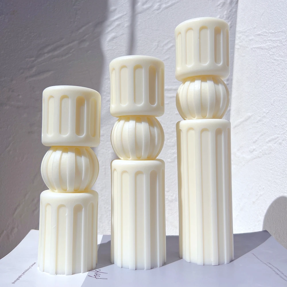 

Roman Striped Tall Pillar Candle Molds Cylindrical Aesthetic Twist Silicone Mould Geometric Abstract Decorative Soy Wax Mold