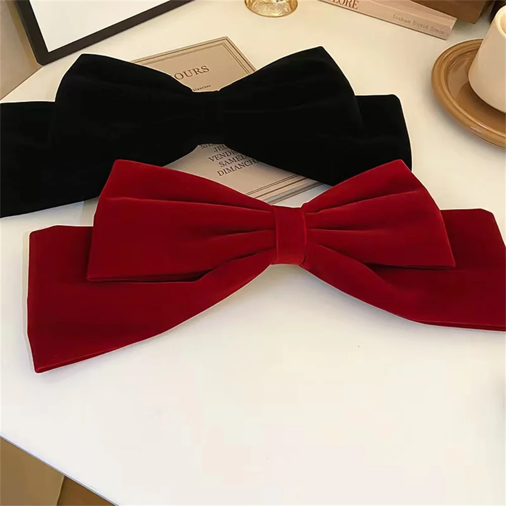 New French Velvet Oversized Bow Hair Clip Barrette Back Of Head Hairpin Velvet Headwear Headpiece Hair Accessories For Woman