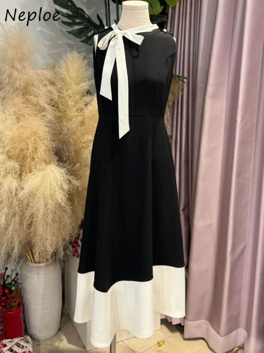 

Neploe Minority Summer New Lace Up Dress Panelled Hepburn Temperament Patchwork Elegant Robe Japan Irregular Slim Simple Mujer