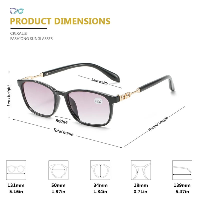 CRIXALIS Luxury Sun Reading Glasses For Women Fashion Gradient Lens Lady Readers Eyeglasses With Diopter Spectacles Female +1.0