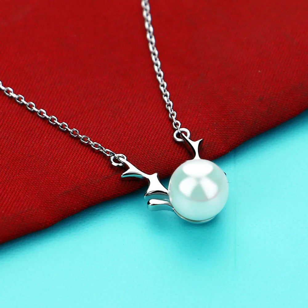 New Fashion Faux Pearl Necklaces 925 Sterling Silver Tree Branch Pendants Choker for Women & Girl Charm Jewelry Birthday Gift