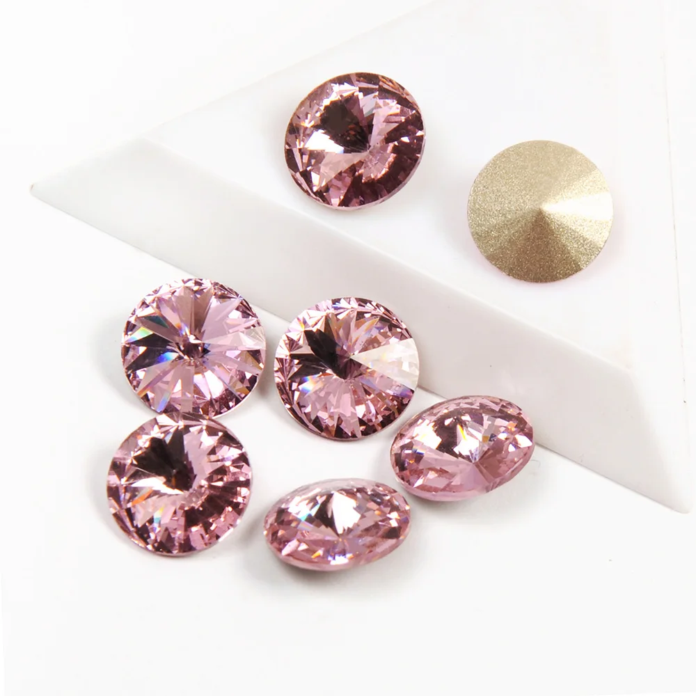 

Light Rose Round Adhesive Nail Art Rhinestones Pointback DIY Crafts Glass Stones Rivoli Jewelry Decorations Garment Crystals