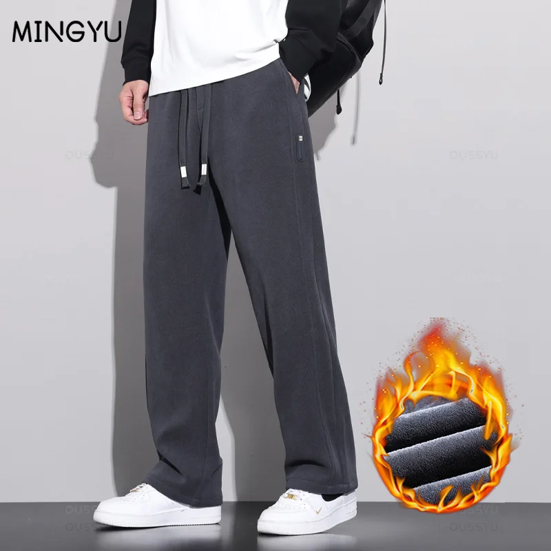 

Brand Clothing Winter Fleece Warm Corduroy Pants Men Drawstring Elastic Waist Sweatpants Baggy Flocking Joggers Trousers Male