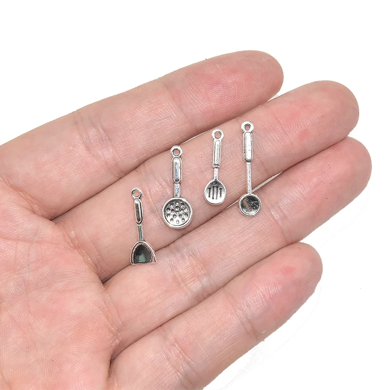 40pcs Mixed Cooking Ladle Shovel Spoon Charms Alloy Metal Antique SIlver Color Kitchen Tool Pendants For DIY Jewelry Making