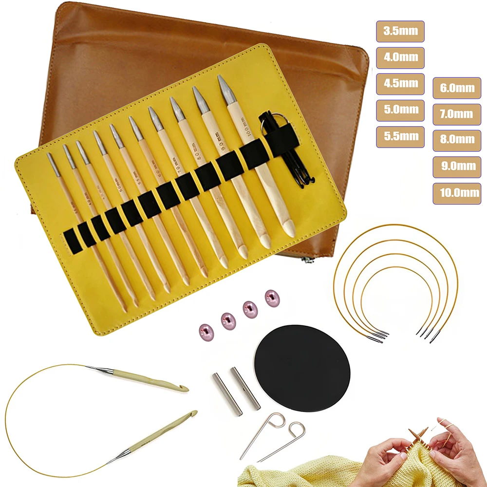 

10Pcs Bamboo Interchangeable Afghan Tunisian Crochet Hooks 15cm Circular Weaving Needle Carpet Crochet Hook Set with Storage Bag