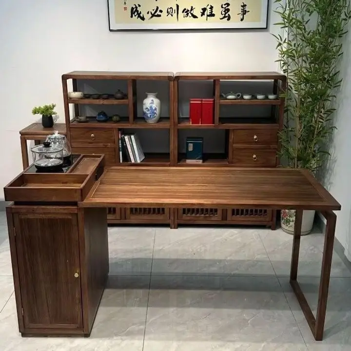 2026 new solid wood balcony, living room, tea table, island platform, integrated whole set of office, tea can be charged