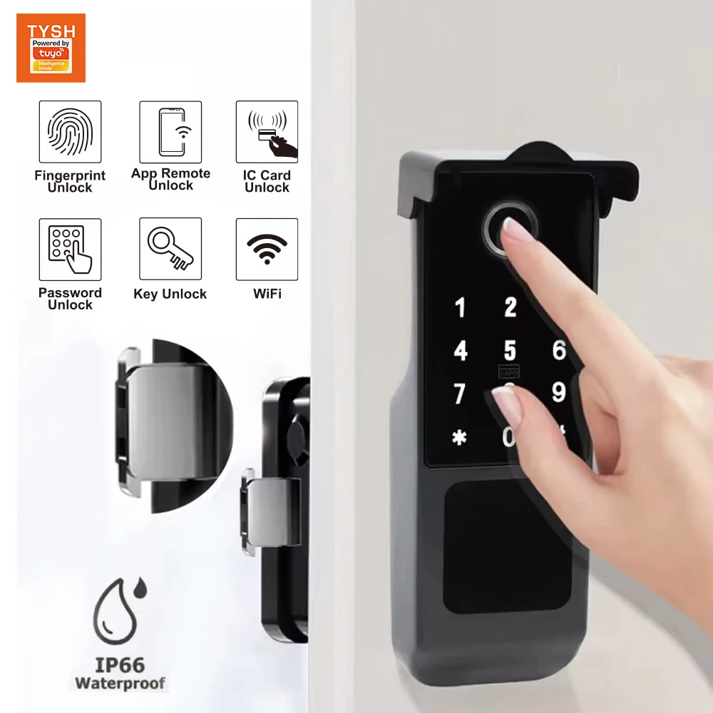 

TYSH Tuya App WiFi Smart Fingerprint Door Lock Waterproof Digital Electronic Aluminum Door Key Code Intelligence Rim Locks Cloud