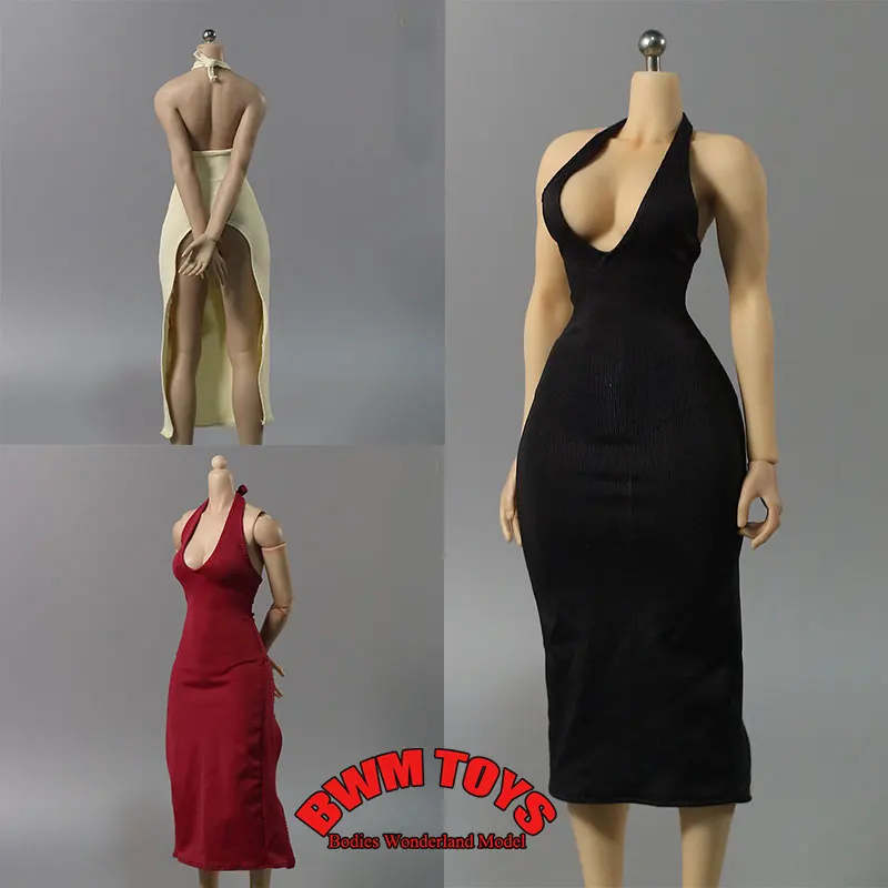 

В наличии DMTOYS масштаб 1/6 женщина-солдат с висячим вырезом и открытой спиной, длинное вечернее платье для 12-дюймовой экшн-фигурки, тело куклы