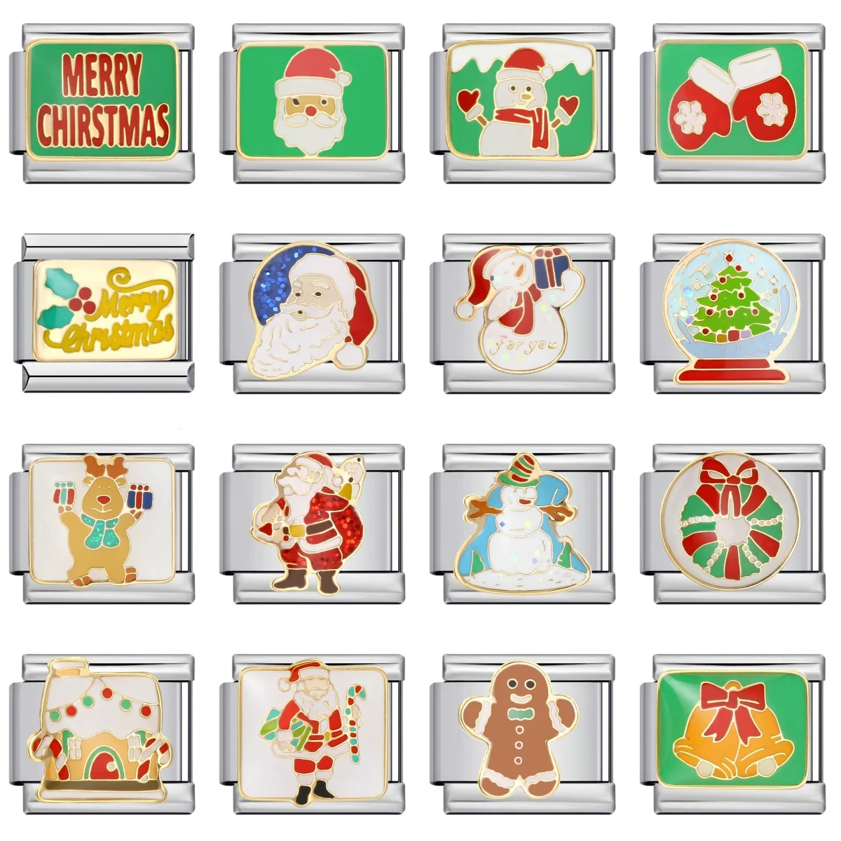 Fashion Creative Christmas Santa Claus Snowman Gingerbread Tree Link Fit 9mm Italian Charm Stainless Steel Bracelet DIY Jewelry