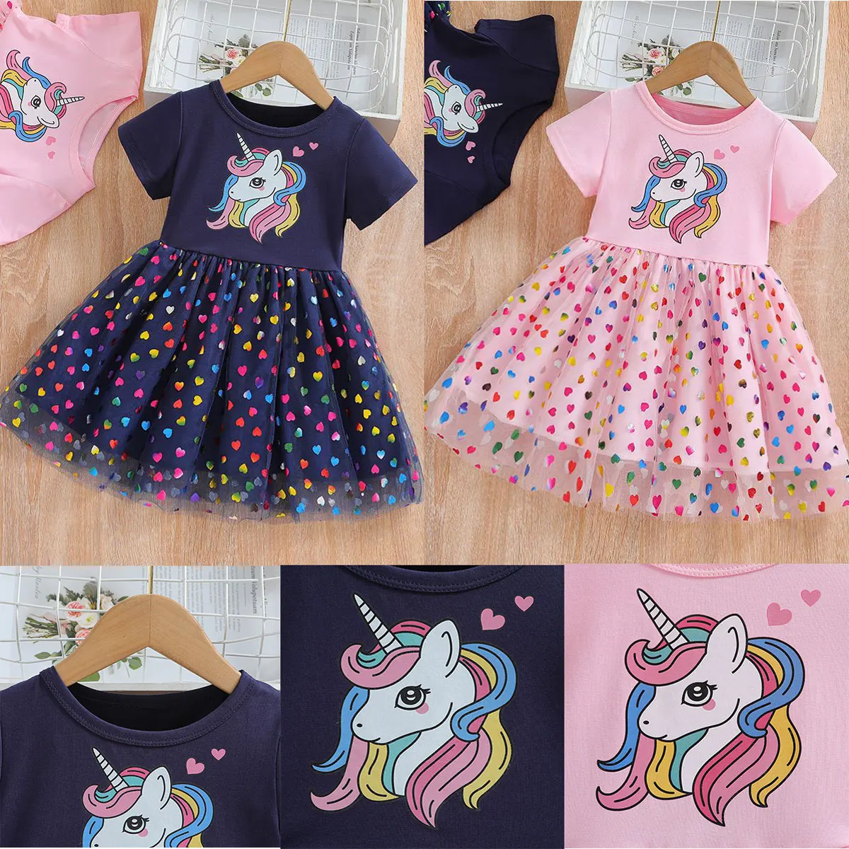

2025 Summer Girls Dress Cotton Cartoon Unicorn Dress For Children Halloween Carnival Party Set For 2-6 Year Girls Birthday Dress