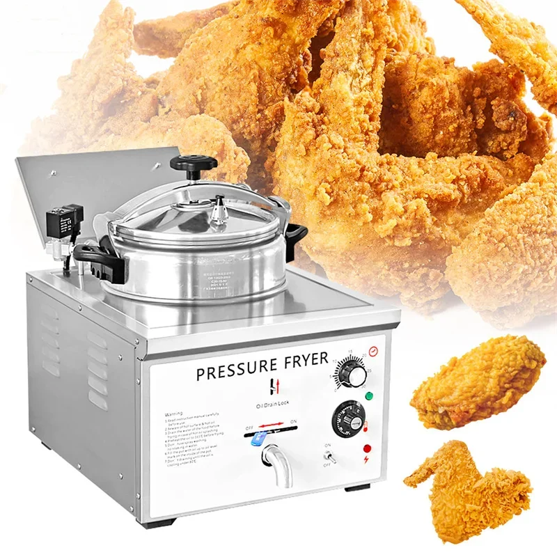 

16L Table Chips Fryer Machine Electric Deep Fryers American Commercial Fried Chicken Oven Automatic Pressure Oil Fryer Machine