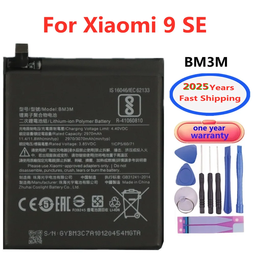 

2025 Years Phone Battery For Xiaomi Mi 9 SE Mi9 SE BM3M 3070mAh Genuine Battery Bateria Fast Shipping