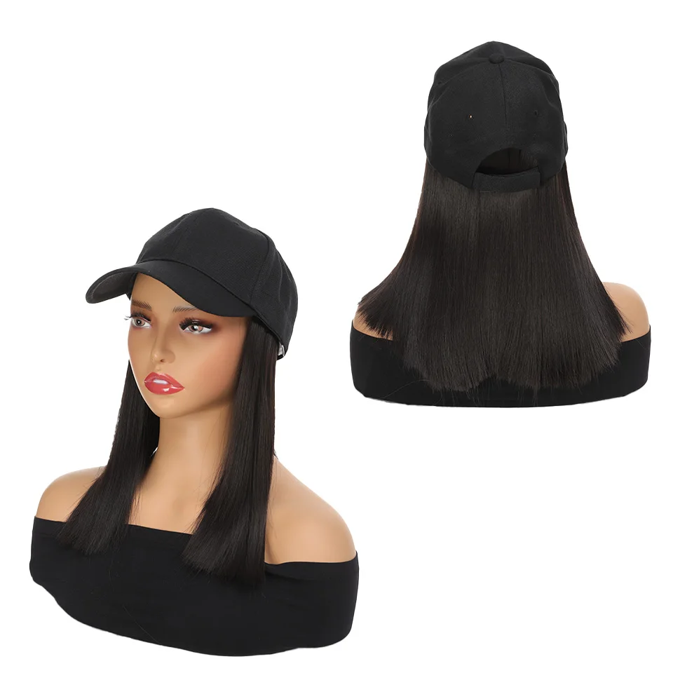 

Long Straight Synthetic Wig Baseball Hat Adjustable Summer Fashion Hair Cap For Women High Temperature Fiber Connect Pieces