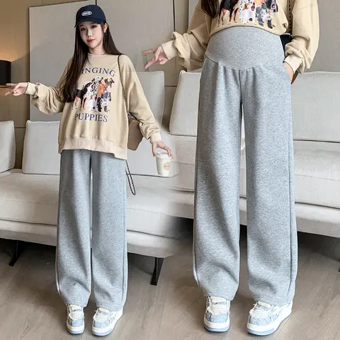 M-4XL Pregnant Women Cotton Fleece Radish Pants Autumn Ankle-length Maternity Corduroy Trousers High Waist Pregnancy Sweatpants