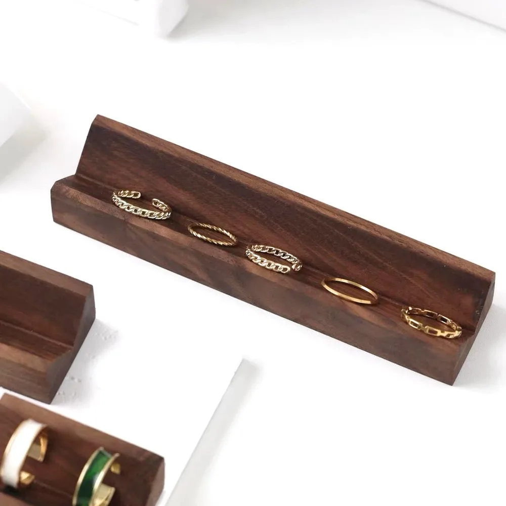 

Walnut Wood Jewelry Organizer Stand Ring Display Slot Earring Holder Case Jewelry Rack for Home Organization small size
