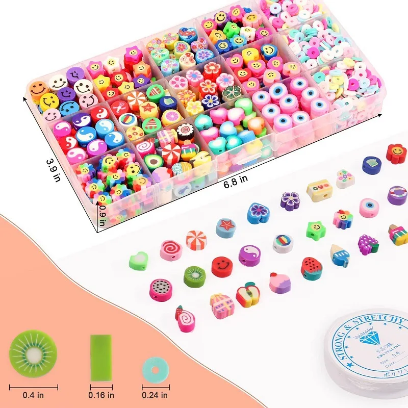 Boxed Beads Kits Polymer Clay Acrylic Letter Seed Beads Jewelry Making Kit Set Elastic Cord for Girls Kids DIY Bracelet Gift