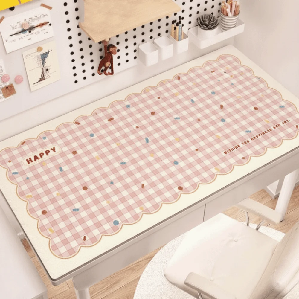 Writing Pad Gingham Cartoon Desk Mat Large Waterproof Mouse Pad Premium Wavy Table Protector Office