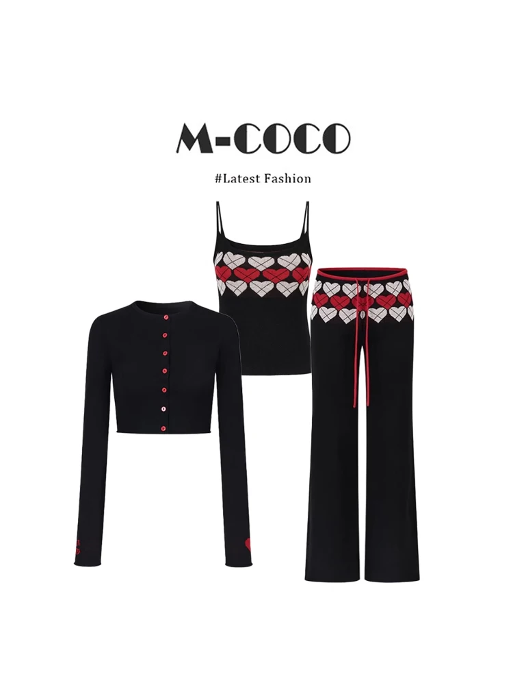Spring Chic Knitted Cardigan Women's Inner Tank Top Color Buckle Casual Pants Three-piece Set Slimming Stylish Ensemble