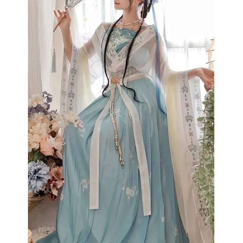 

Chinese Hanfu Dress Women Carnival Fairy Cosplay Costume Ancient Traditional Hanfu Green Blue Sets Dance Dress Plus Size XL