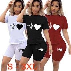 Estate nuove donne moda tinta unita stampa 2 pezzi set Casual tuta sportiva manica corta t-shirt + pantaloncini S-3XL