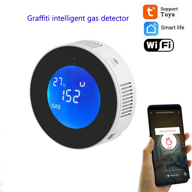 

Wireless Liquefied Natural Combustible Leakage Alarm Tuya WIFI Gas Leak Detector Smart APP Control Intelligent Voice Monitoring