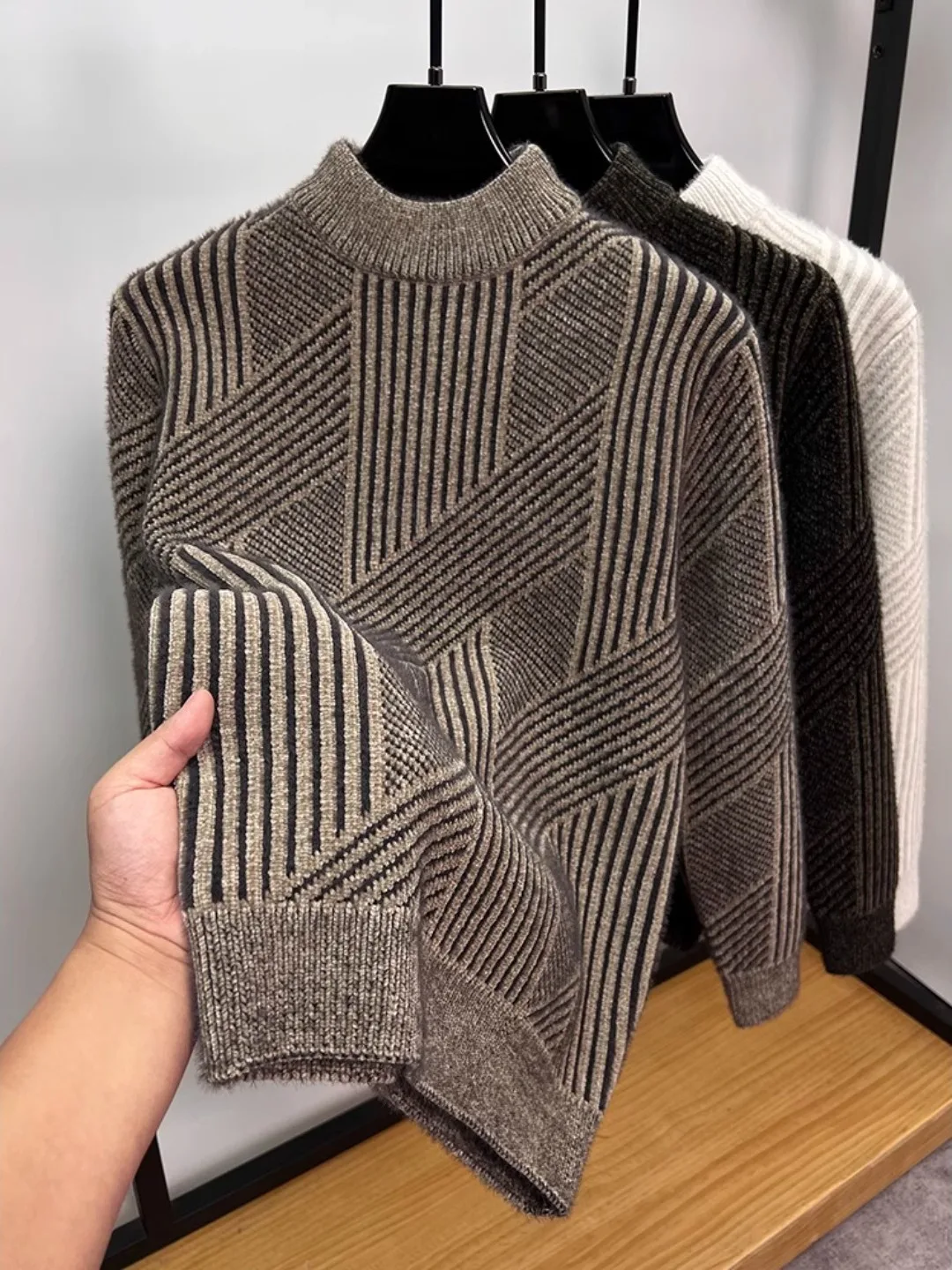 

Thiened Warm f-High Collar Men's Knitted Sweater Winter Inner Wear Slim Fit Base irt Trendy Polyester Fiber Casual Sle