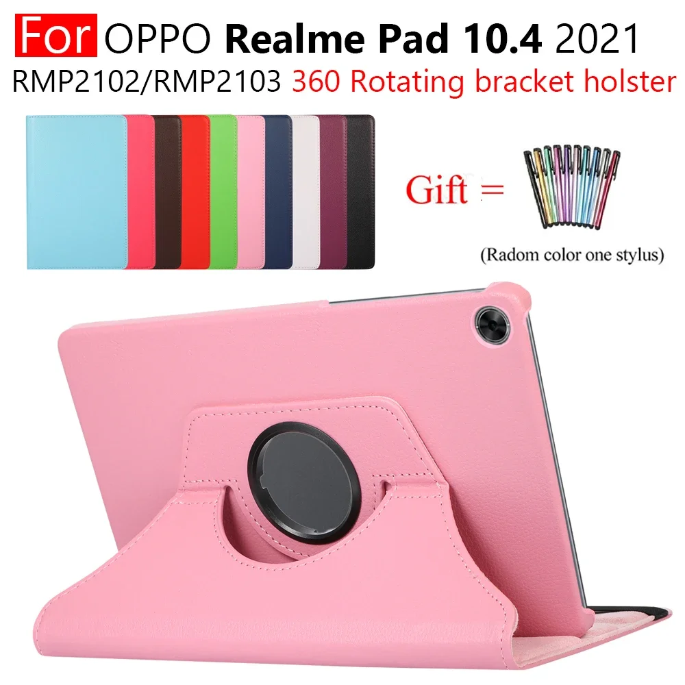 Case for OPPO Realme Pad 10.4inch 2021 Pu Leather Case Degree Rotating Stand Smart Cover Coque with Auto Sleep Wake + Pen Funda