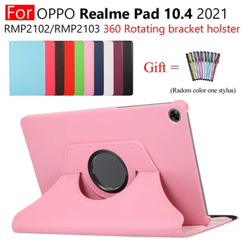 OPPO Realme Pad için kılıf 10.4 inç 2021 Pu Deri Kılıf Derece Dönen Standı Akıllı Kapak Coque Otomatik Uyku Uyandırma + Kalem Funda