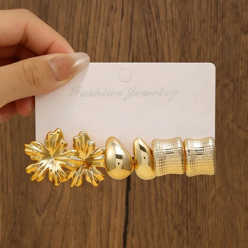 9 Pairs of New Fashion Personality Dopamine Exaggerated Resin C-shaped Water Drop Fried Dough Twists Earrings for Women