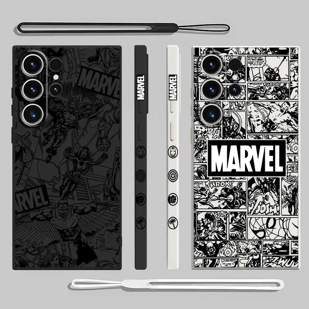 Marvel Logo Avengers Phone Case for Samsung Galaxy S24 Ultra S20 FE S22 Plus S23 Ultra 5G S21 Luxury Square Liquid Cover