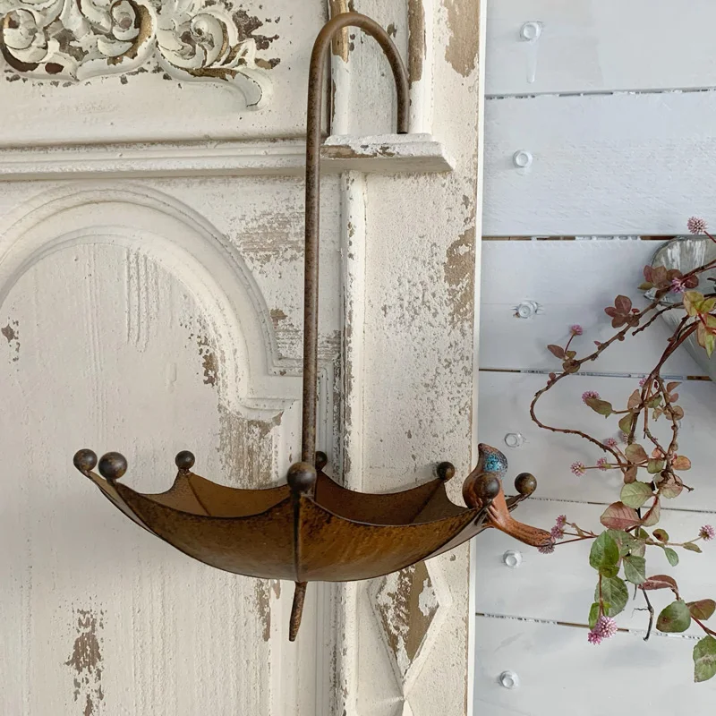 

Handmade Rustic Metal Decorative Upside Down Umbrella as Planter or Bird Feeder, Hanging or Stake