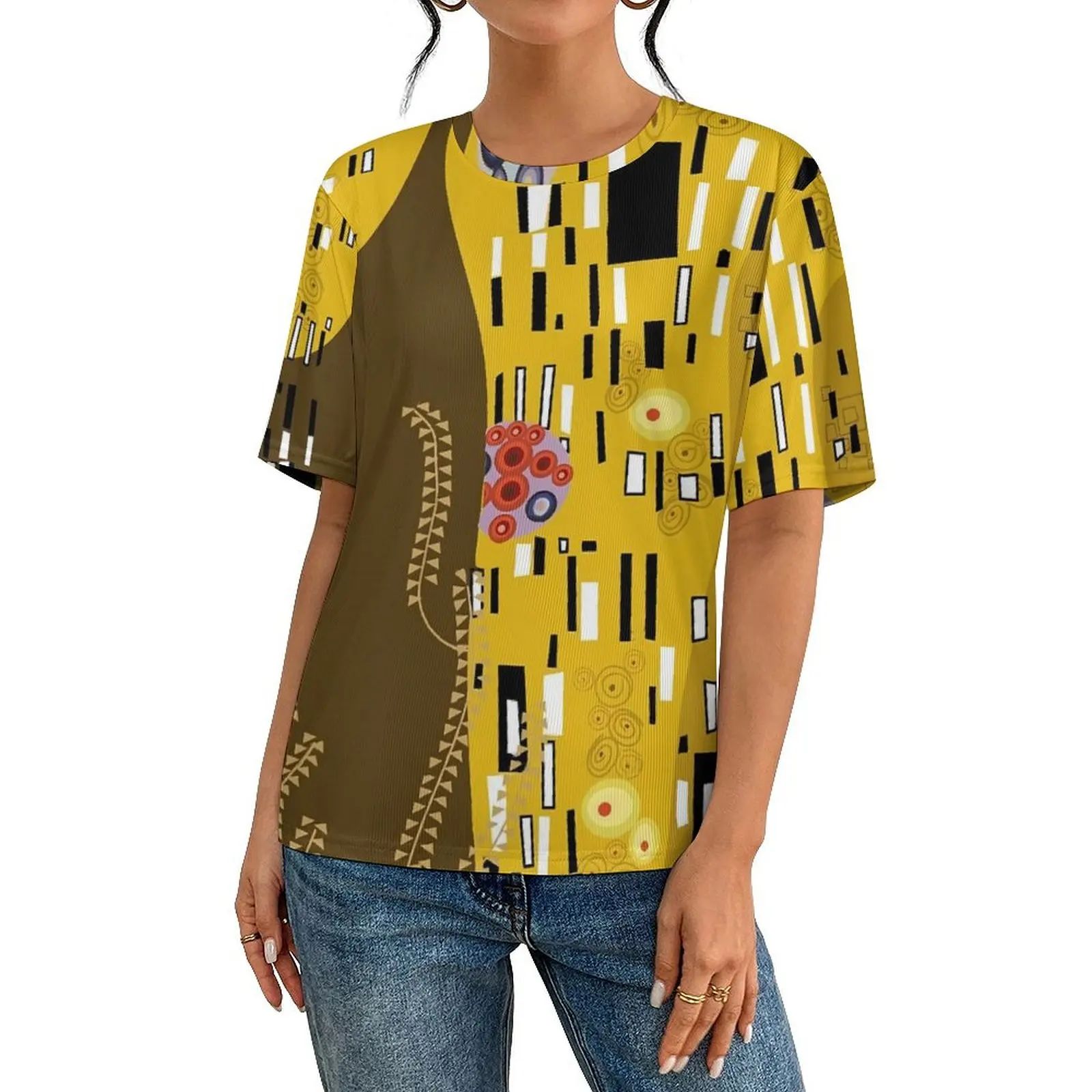 Beach T-Shirt Gustav Klimt T-Shirts The Kiss Inspired Casual Hip Hop Tee Shirt For Man Short Sleeve Pattern Oversized Clothes