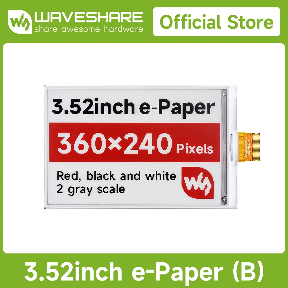 Waveshare 3.52inch E-Paper Display (B), E-Ink Display, 360x240, Red/Black/White, SPI  for Raspberry Pi/ Jetson Series/RDK X3