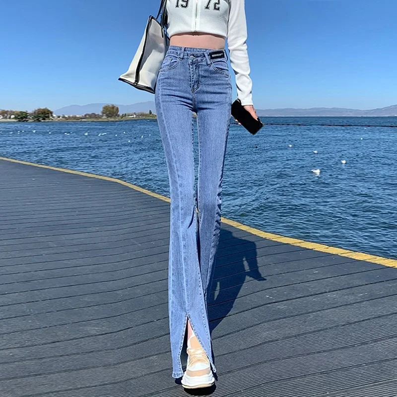 Vintage  Casual Women Flared Jeans Woman High Waist Wide Leg Pants Stretch Fashion Tight Washde Denim Trousers For Female Pants