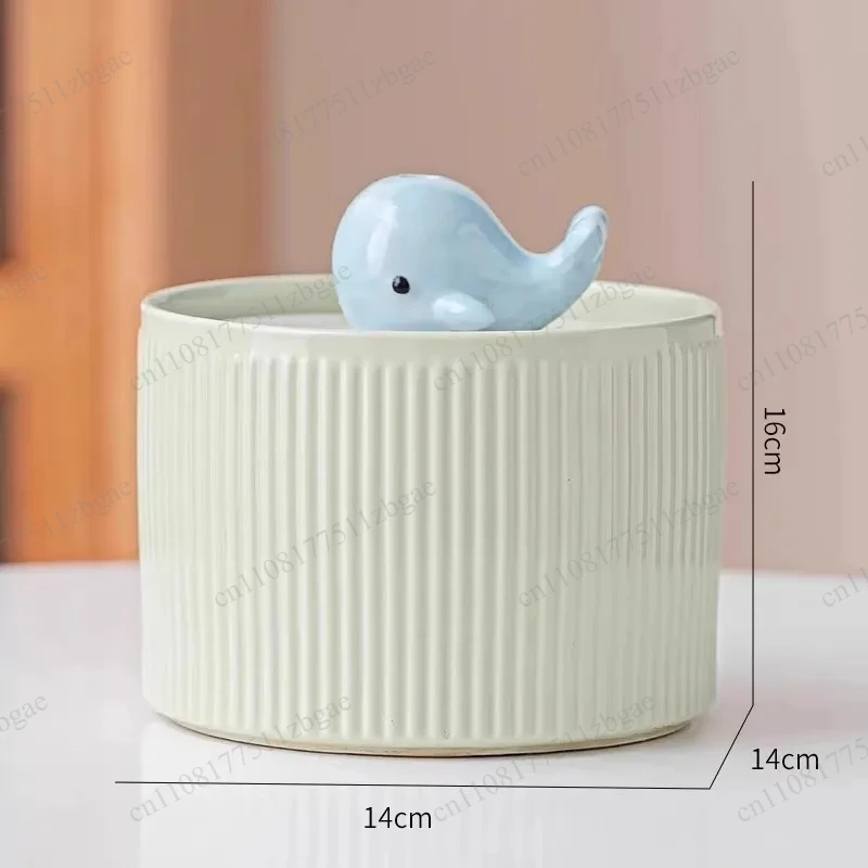 Creative Ceramic Whale Shape Pet Bowl Automatic Circulating Water Feeder Water Dispenser for Dog Cat Home Pet Feeding Supplies