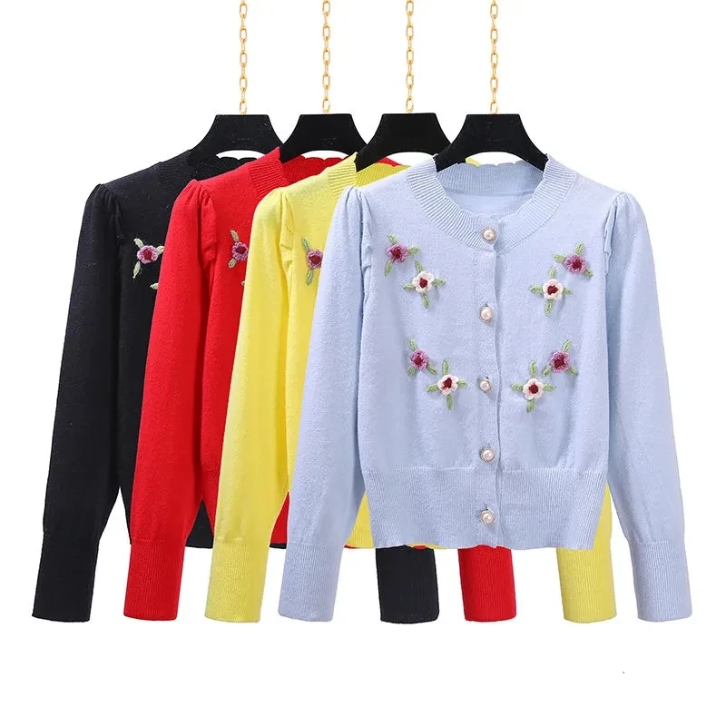 

Korean Version Slim Cardigan Sweater Embroidery Wild Fashion Knitting Shirt New Female Internet Celebrity Short Jacket