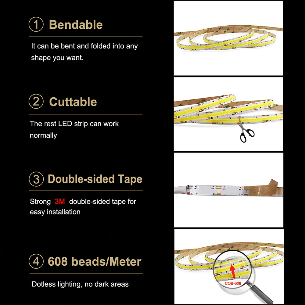 Ct COB Strip Tuya Wifi Zigbee zestaw oświetlenia LED 2700K 6500K z możliwością przyciemniania z elastyczną wstęga LED asystent Google Alexa odcienia