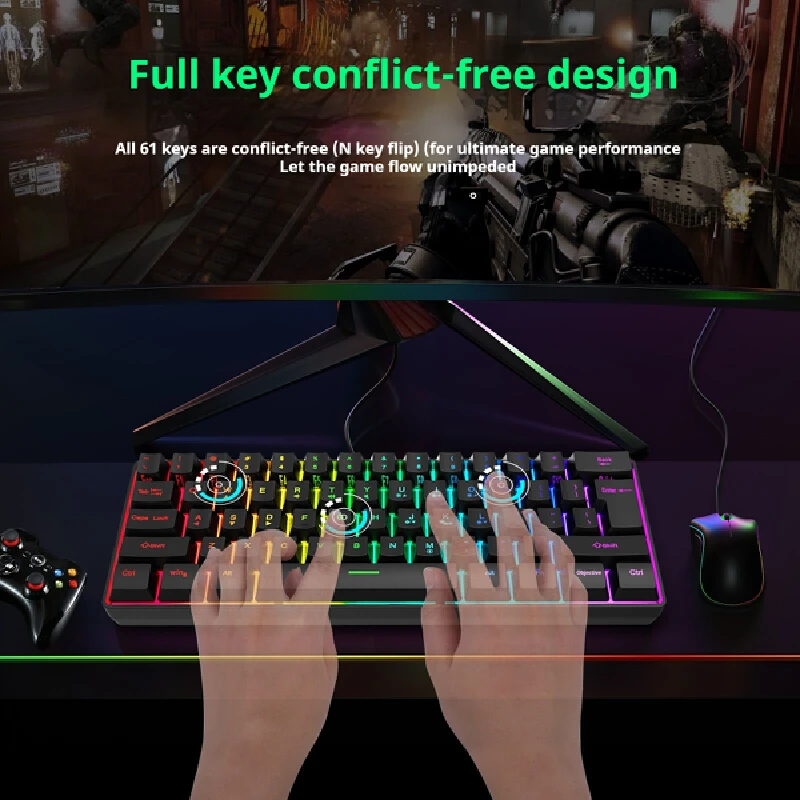 K401 Wireless Keyboard 2.4g Mechanical Feel 61-Key Rgb Lamp Desktop Laptop Esports Games Computer Office General Accessories