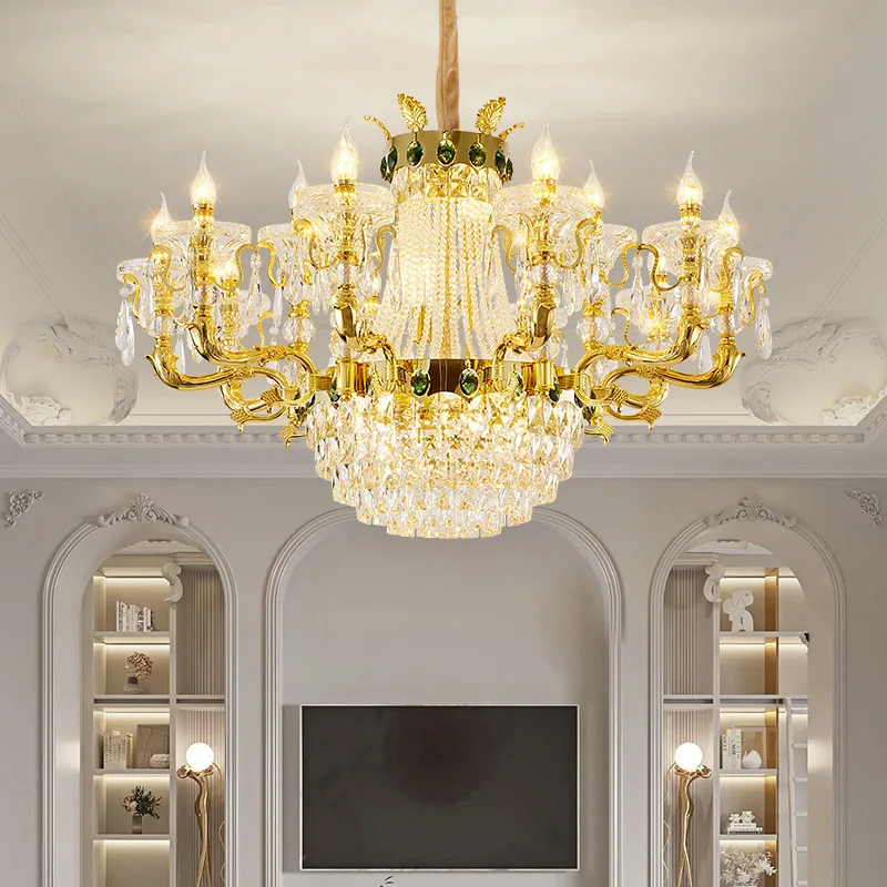 

European Living Room Lamp High-end Luxury Crystal Chandelier Villa Bedroom Dining Room Lamp Duplex Floor Hall Lamp
