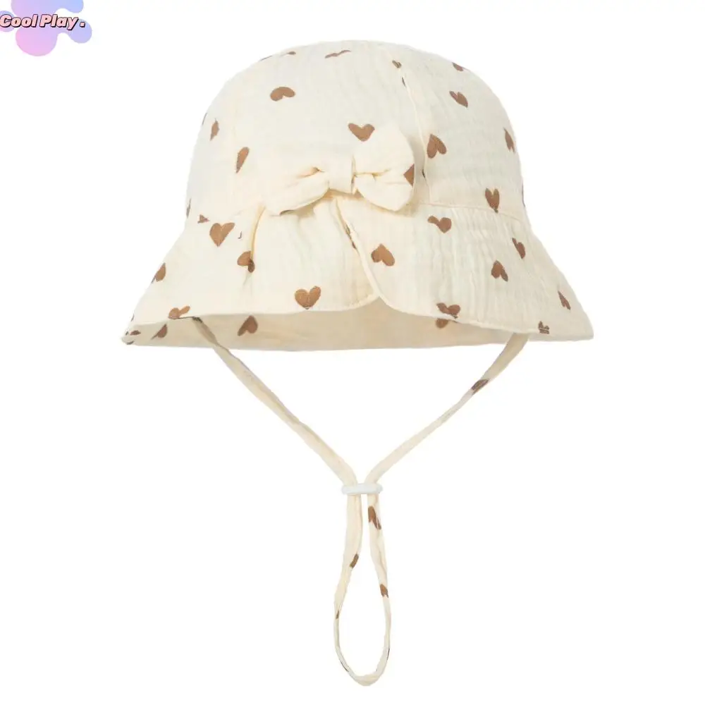 

Милая хлопковая панама для малышей с бантом и широкими полями, детская шляпа от солнца, солнцезащитный крем, шляпа в рыбацком стиле с сердечком для младенцев, детская шляпа