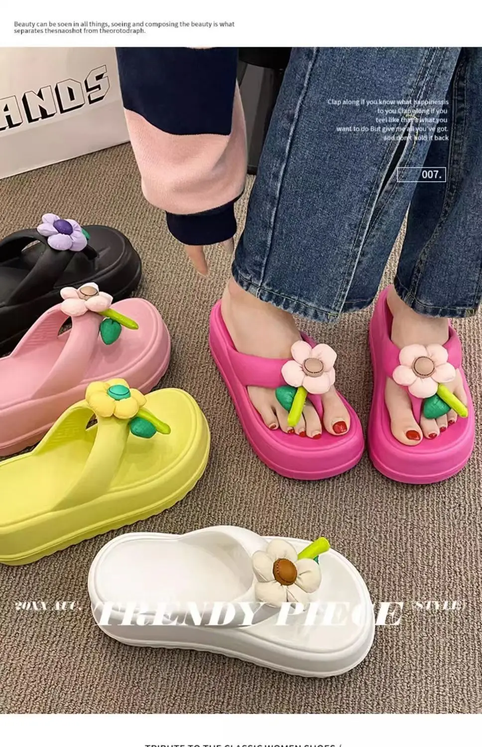 Women's Clip Toe Wedge Flip Flops 2024 Summer Chunky Platform Beach Sandals Woman Thick Sole High Heeled Eva Slippers Slides