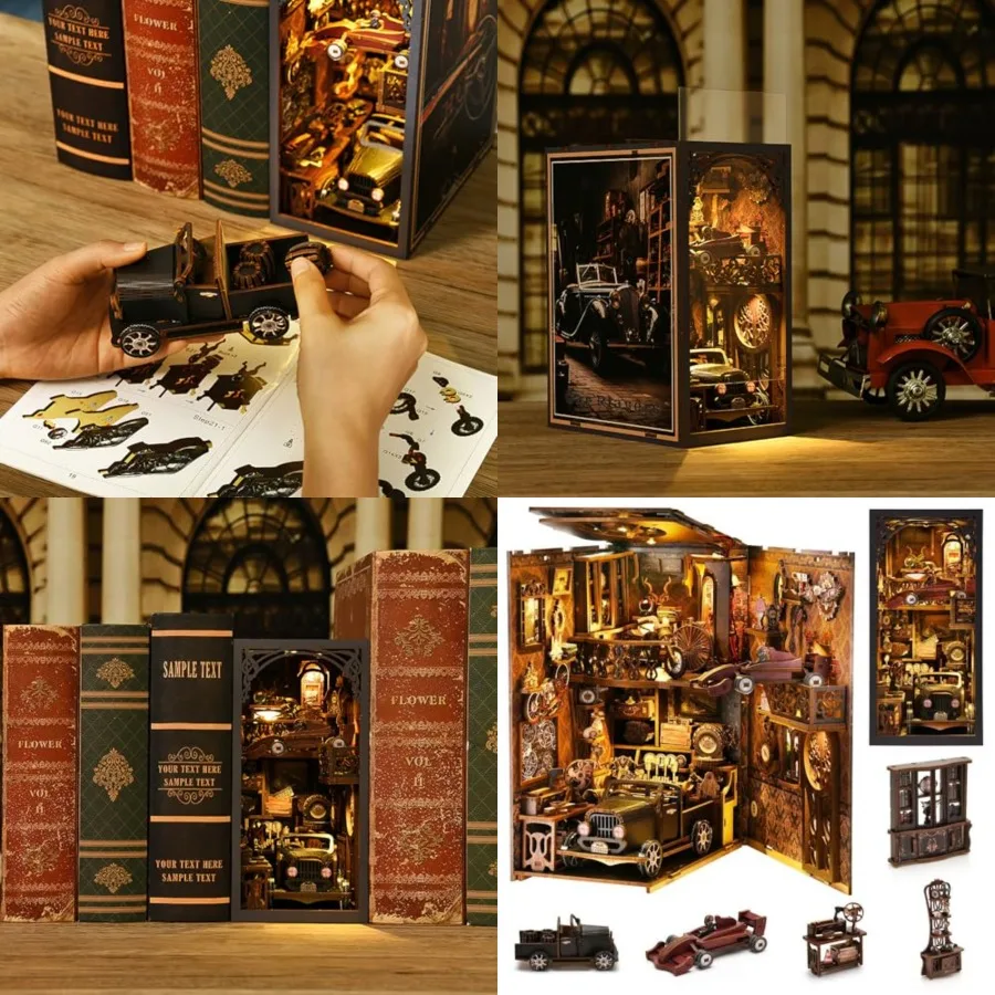 

Book Nook Kit, 3D DIY Wooden Puzzle Dollhouse Kit for Adults and Teens, Book Nook Bookshelf Insert Decoration Bookend Miniature