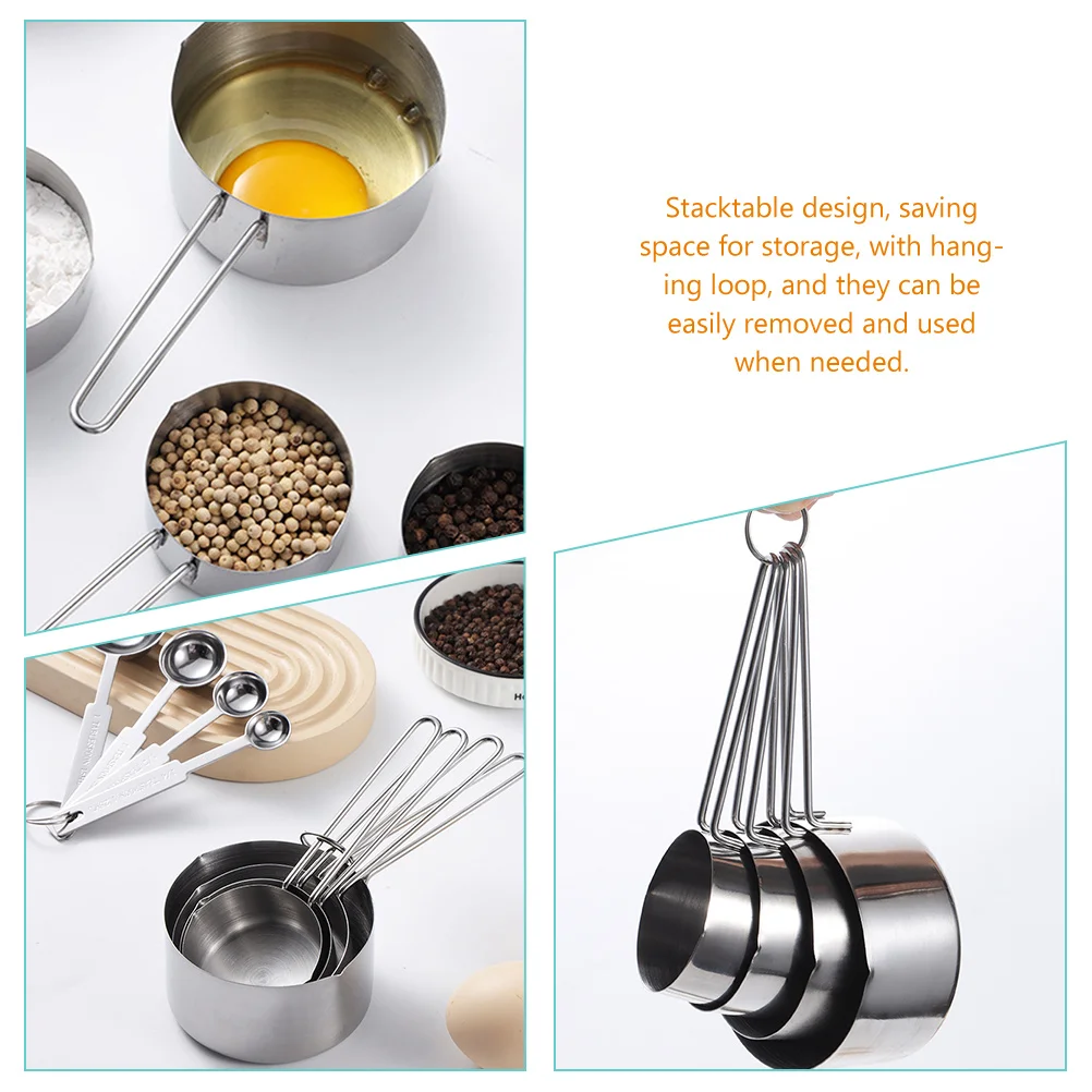 

8pcs Stainless Steel Measuring Spoons Set Ergonomic Handle Stackable Powder Scoop For Liquid Dry Ingredients Kitchen Baking