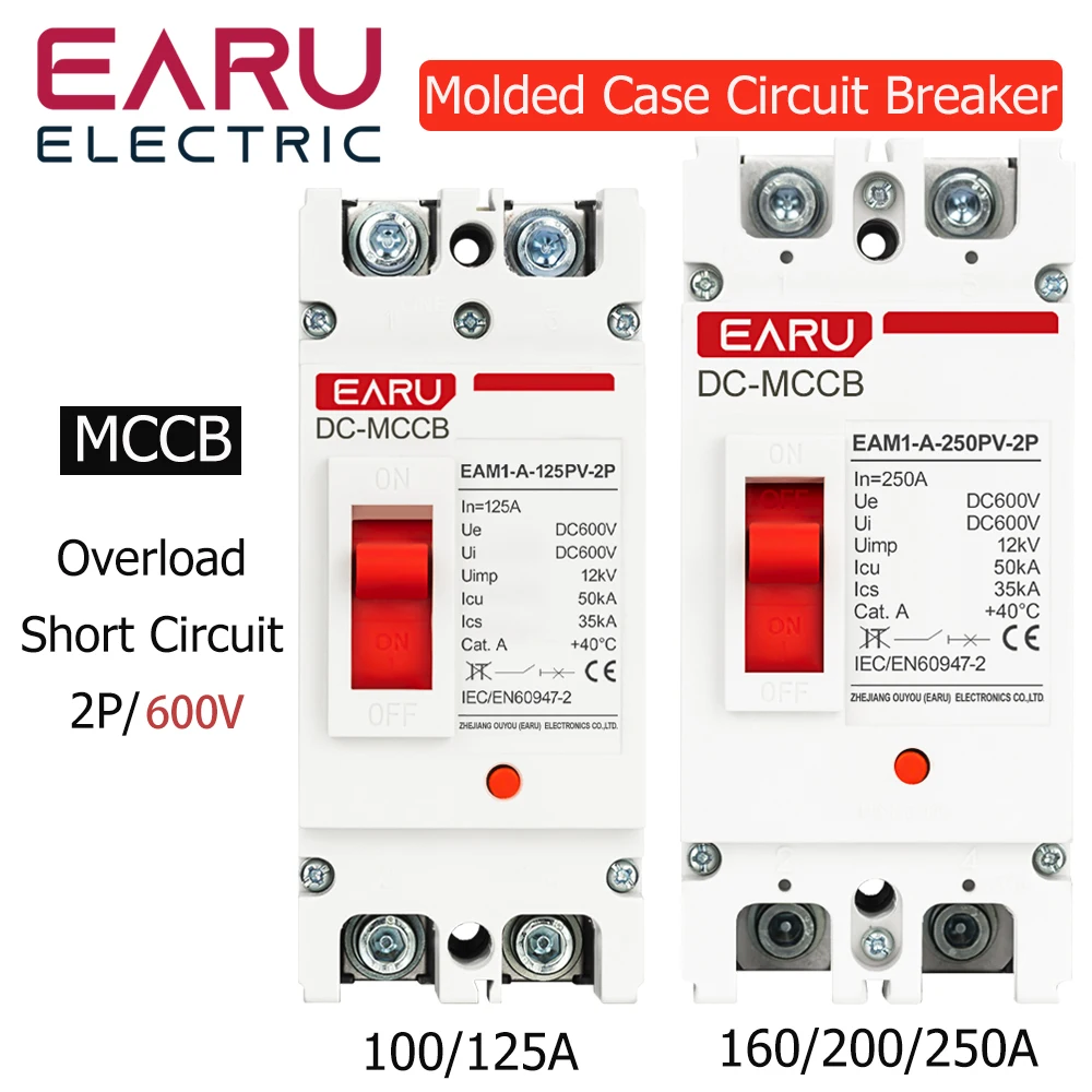 

2P DC 600V Solar Molded Case Circuit Breaker MCCB Overload Protection Switch Protector Solar Photovoltaic PV 100A 125A 200A 250A